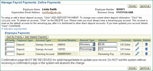 UAB Financial Affairs Self Service Manage Direct Deposit Account